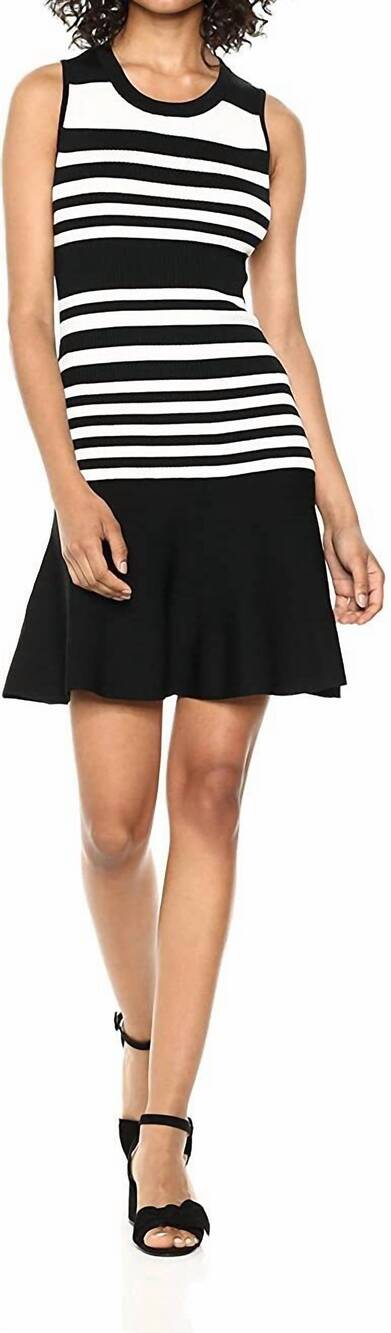 NEW PARKER penny striped sleeveless flounce dress in black/ivory
